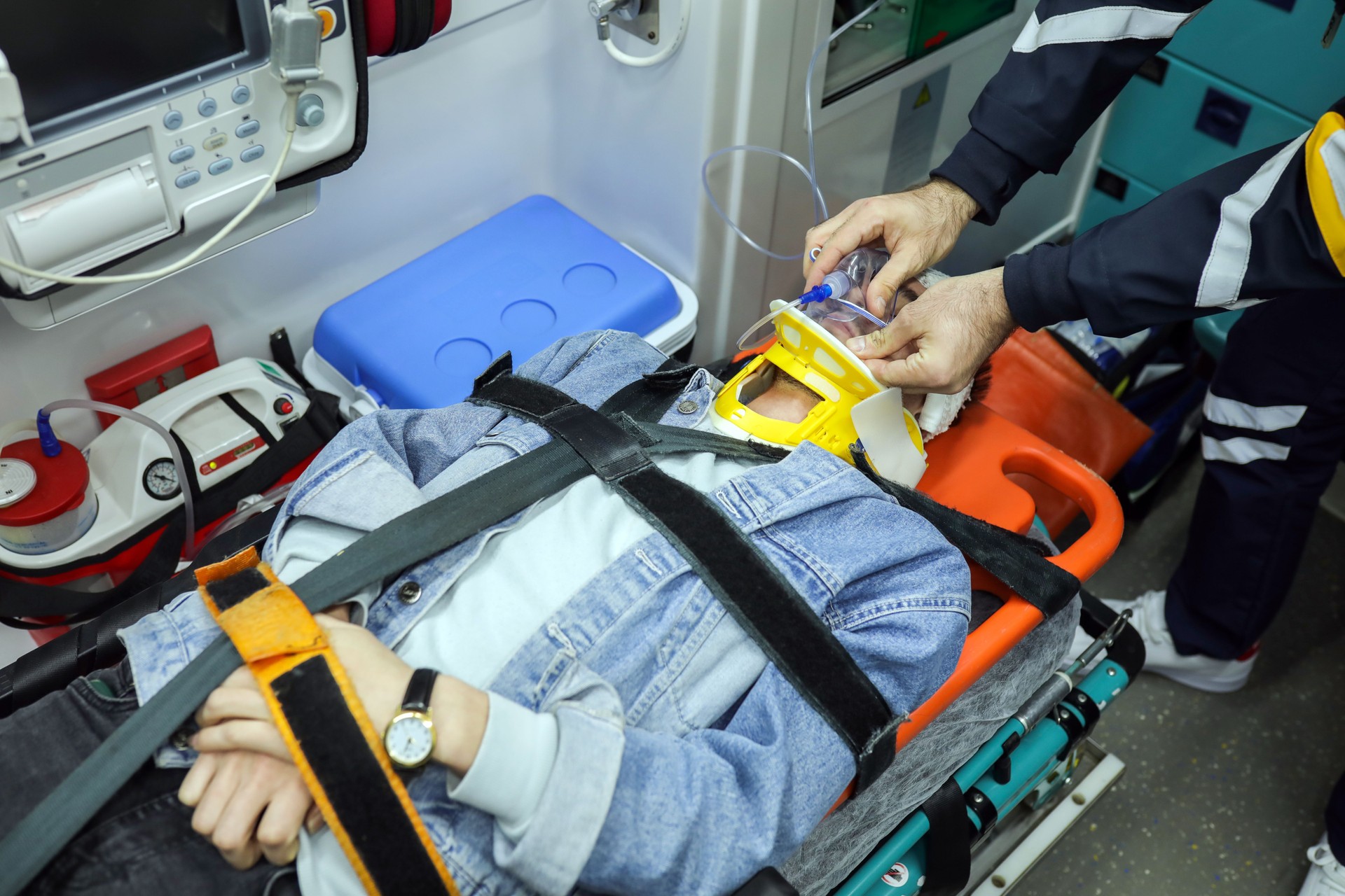 Paramedic, Health Worker Intervening Patient in Ambulance, Oxygen Mask , Life insurance